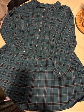 Women's Teal Plaid Button-Down Shirt